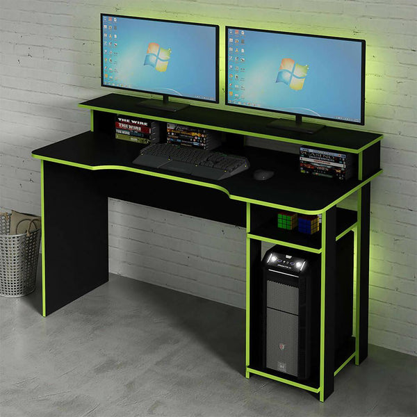 Escritorio Gamer Bolonia Negro Verde - VIRTUAL MUEBLES