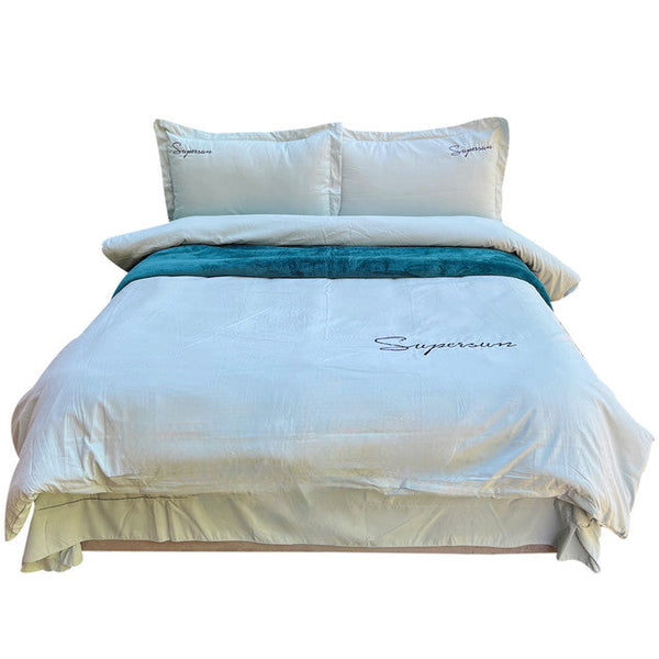 Duvet Sampson Bordado Aqua Doble + Sábana Plana