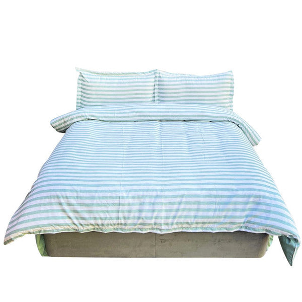 Duvet Estampado Franjas Verde Doble + Sábana Plana