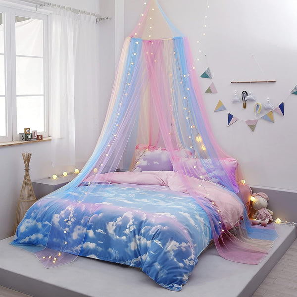 Toldo de cama arcoíris con luces para niñas, toldo para habitación de niñas,