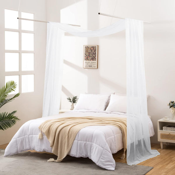 Bufanda blanca transparente para cama, cortinas de tul de 144 pulgadas de