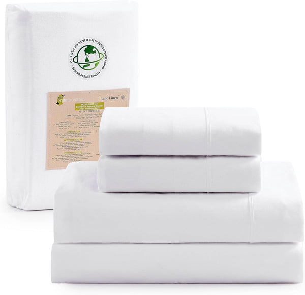 LANE LINEN Juego de sábanas de 4 piezas 100% algodón orgánico de percal