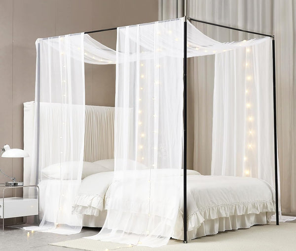 Cortinas de cama con toldo de princesa ligera para marco de cama