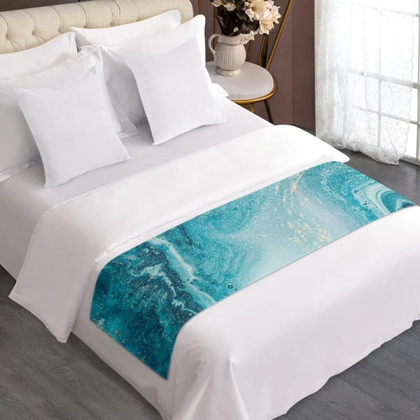 Bufanda de cama con estampado de mármol turquesa para hotel, habitación de