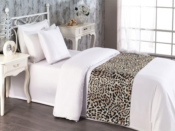 Camino de cama con estampado de leopardo, diseño clásico inspirado en la piel