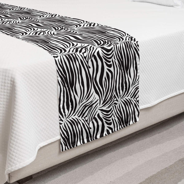Zebra Print Bed Runner, Striped Zebra Animal Print Nature Wildlife Inspired